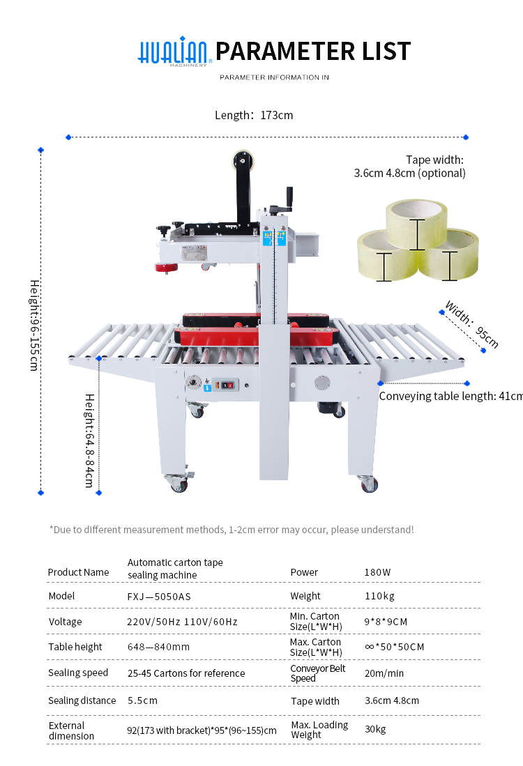 Hualian Carton Sealer Parameter