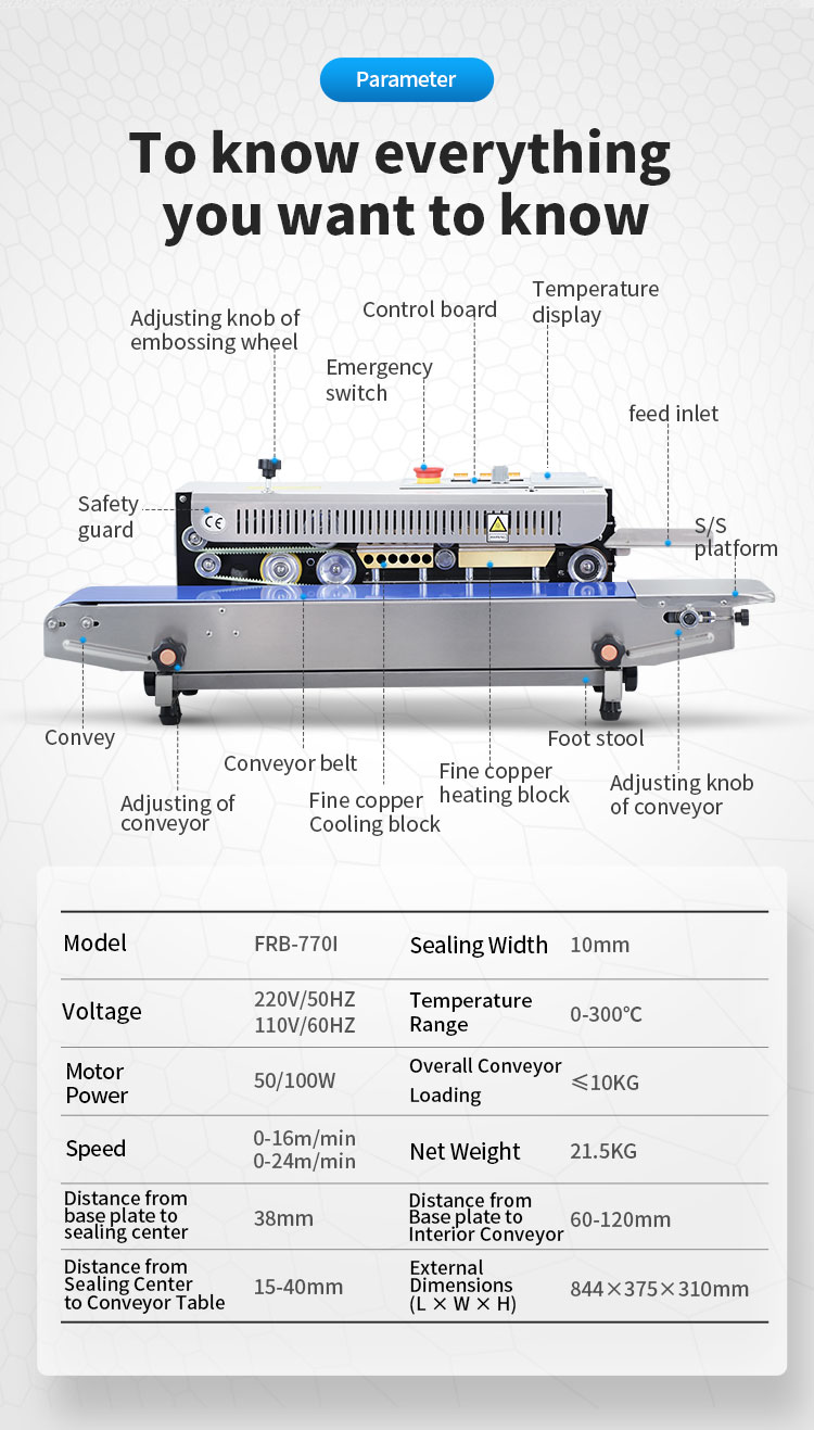 Hualian Continuous band sealer parameters